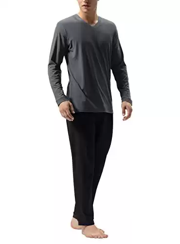 DAVID ARCHY Men's Cotton Sleepwear Soft PJs (Dark Gray-Black)