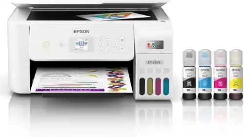 Epson EcoTank ET-2803 Wireless Color All-in-One Supertank Inkjet Printer, White - Print Scan Copy