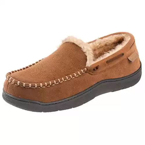 Zigzagger Men's Moccasin Slippers Memory Foam House Shoes, Indoor and Outdoor Warm Loafer Slippers, Tan, 11 M US