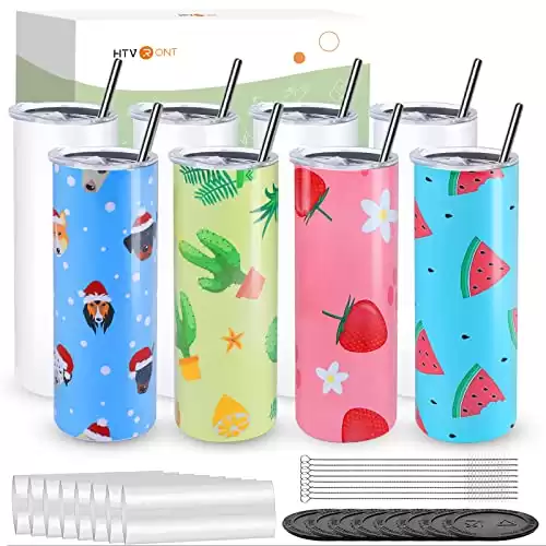 HTVRONT 8 Pack  Sublimation Blanks Tumbler 20 OZ Skinny - Stainless Steel with Box, Paper and Straw