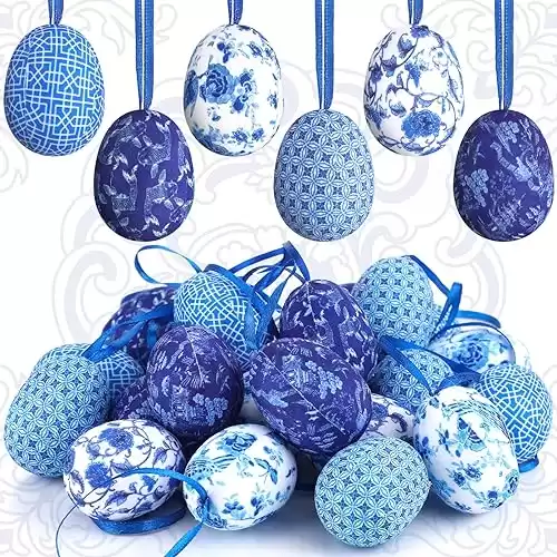 Chinoiserie Inspired 24 Pcs Easter Hanging Eggs Decorations