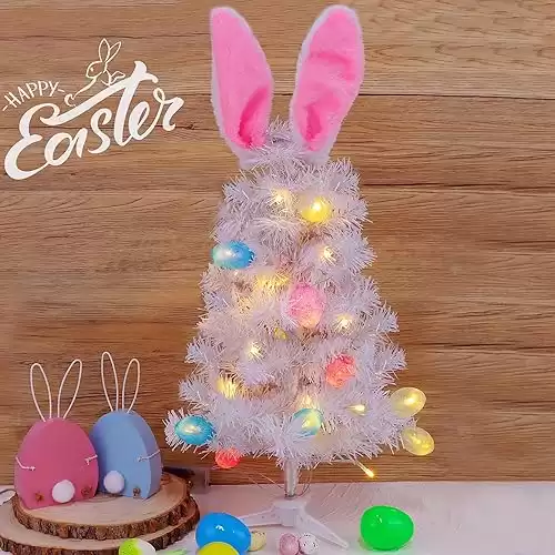 Pre-lit Artificial Tabletop Tree with Bunny Ears and Eggs