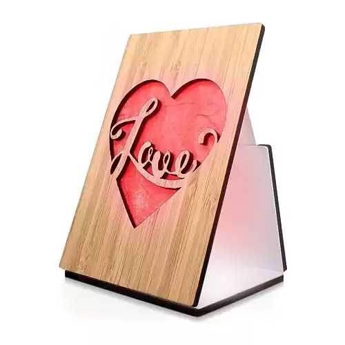 HeartSpace | Led Light Up Cards with 3D Pop Up| Handmade Sustainable Bamboo Love Card| Happy Anniversary Cards for Wife, Husband, Girlfriend, Her, Him| Unique & Memorable Wooden Keepsake | Heart