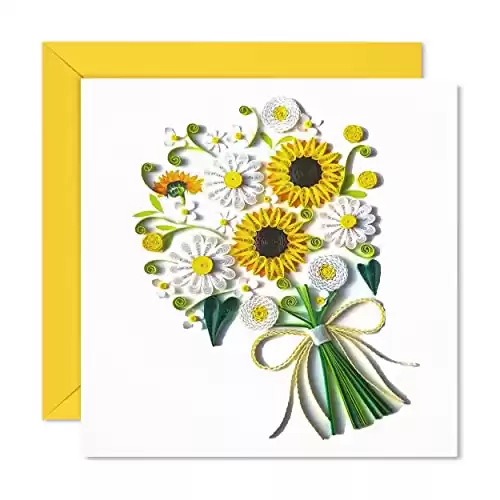 TUMYBee Sunflower Greeting Card for Mom,Happy Birthday and Mother Day Quilling Cards,3D Greeting Card Paper Handmade Art,Design Greeting Card Anniversary Thank You,Card with Envelop (Sunflower)