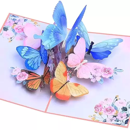 ROBBEAR Pop Up Card, Butterfly and Flower 3D Greeting Card with Envelope for Any Occasion, Birthday, Mother's Day, Anniversary, Valentines Day, Handmade Gifts, Foldable Celebration Cards for Frie...