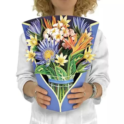 Freshcut Paper Pop Up Cards, Tropical Bloom, 12 Inch Life Sized Forever Flower Bouquet 3D Popup Greeting Cards, Birthday Gift Cards, Best Friend Gift with Note Card and Envelope